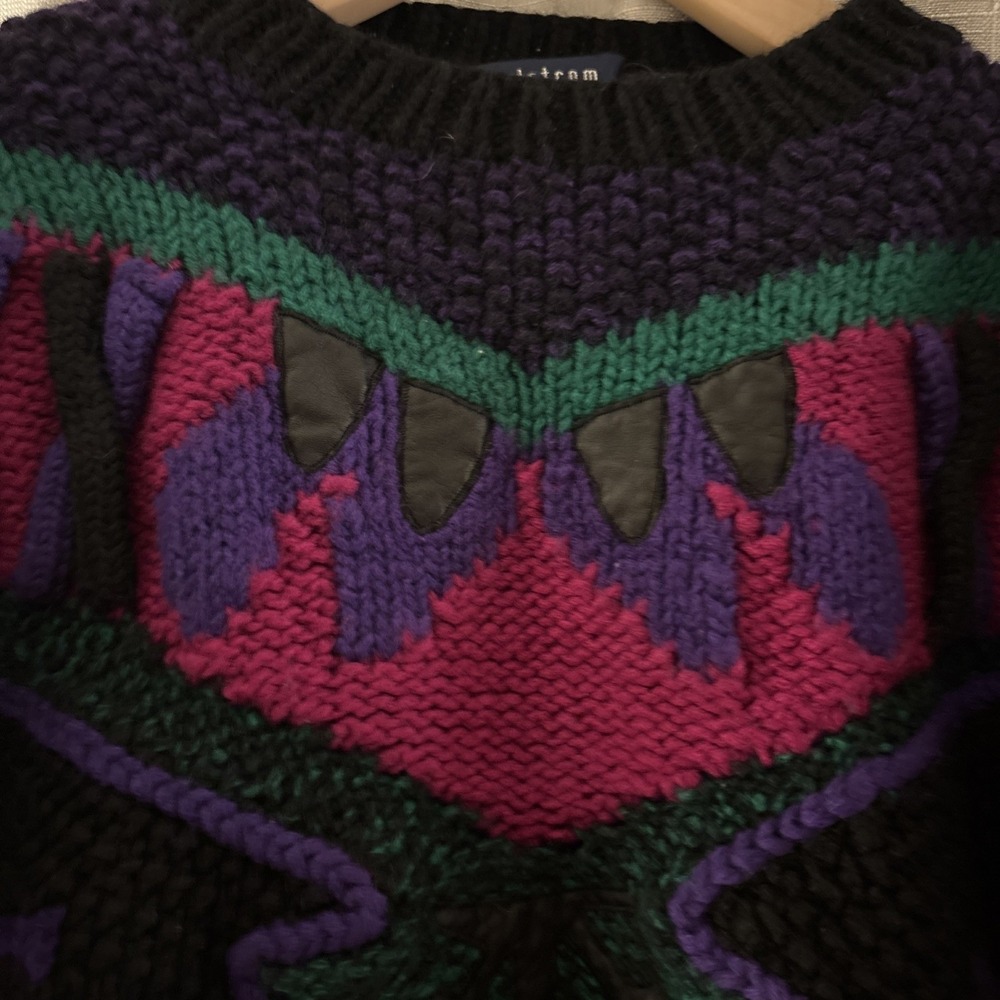 Vtg Nordstrom 100% Wool Hand Knit Sweater Womens L Chunky New Wave Ski 80s SW - Picture 8 of 11